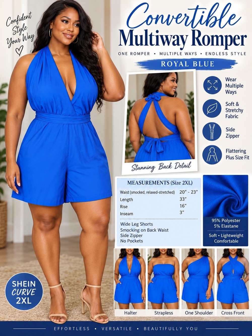A108. SHEIN Convertible Multiway Romper Blue 2XL NWOT